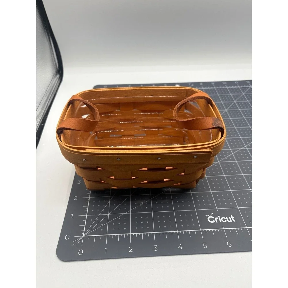 Longaberger Small Rectangular Woven Wood‎ Basket with Leather Handles and Liner